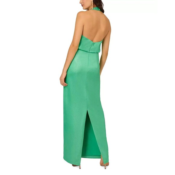 Liv Foster womens Textured Foil Satin Long Column Gown size 4 Summer Green $295 - Picture 5 of 16